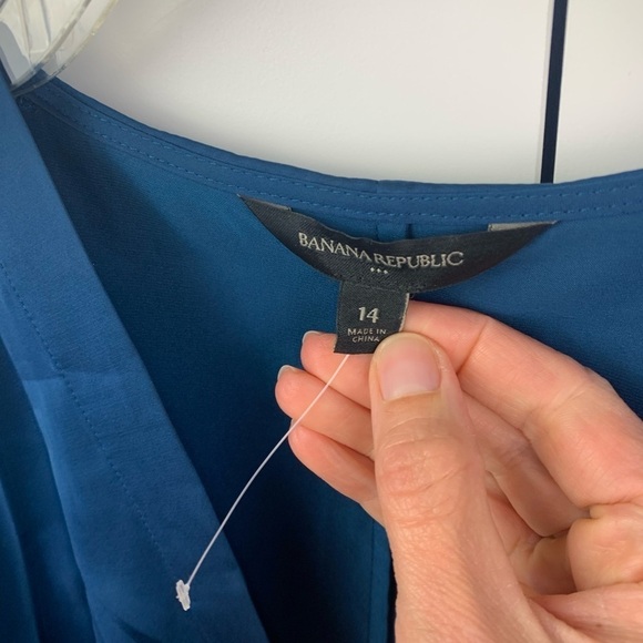 Banana Republic Factory Size 14 Satin Blouse Cropped Balloon Sleeve Blue - Picture 5 of 10